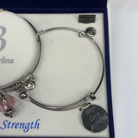 Bella Perlina Hope, Love, Strength Breast Cancer Silver Charm Bangle Trio Set - Picture 8 of 11